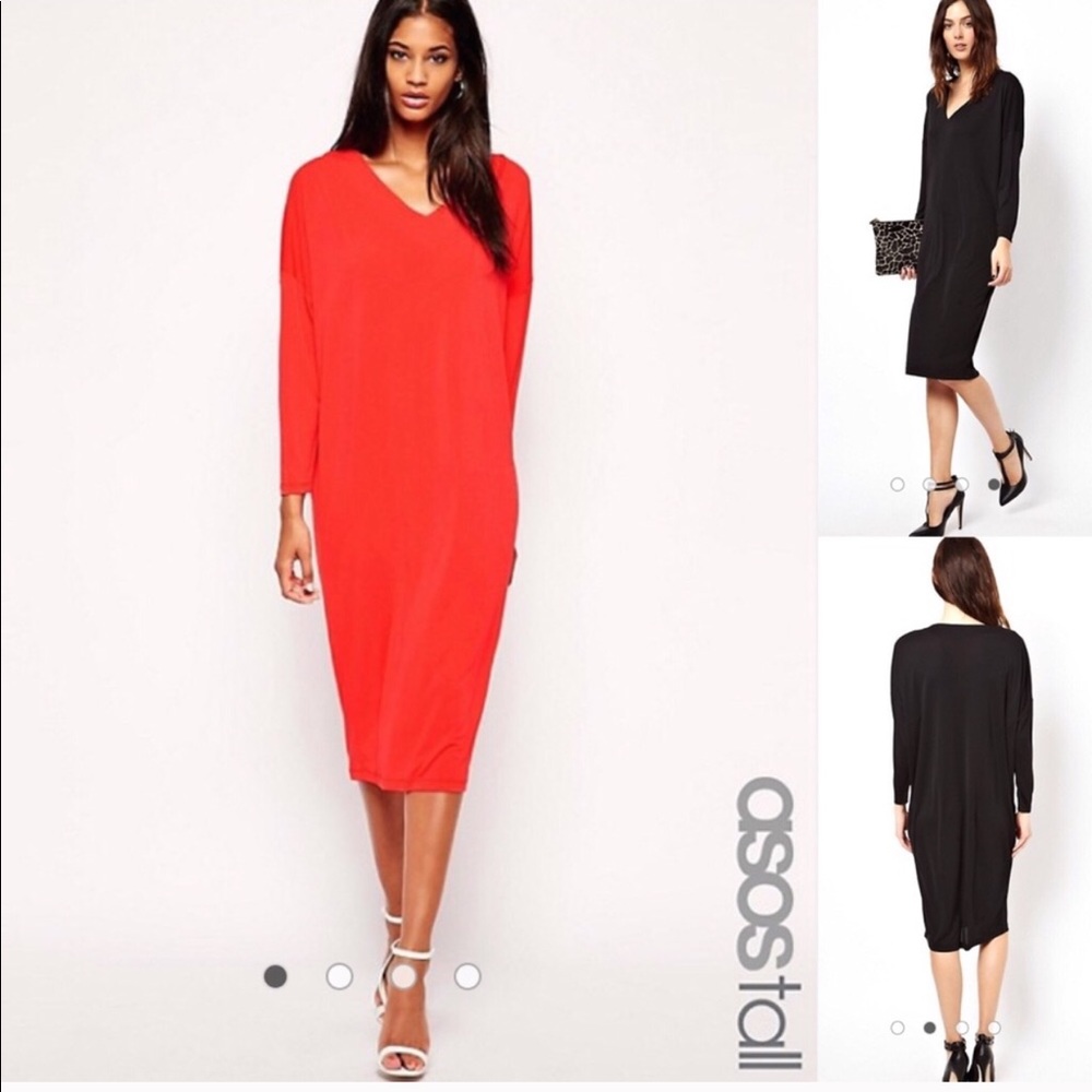 ASOS TALL Dress With V-Neck In Crepe - Red